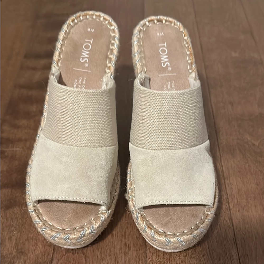 Toms Cream and Natural Platform Espadrille Slip-On Wedge